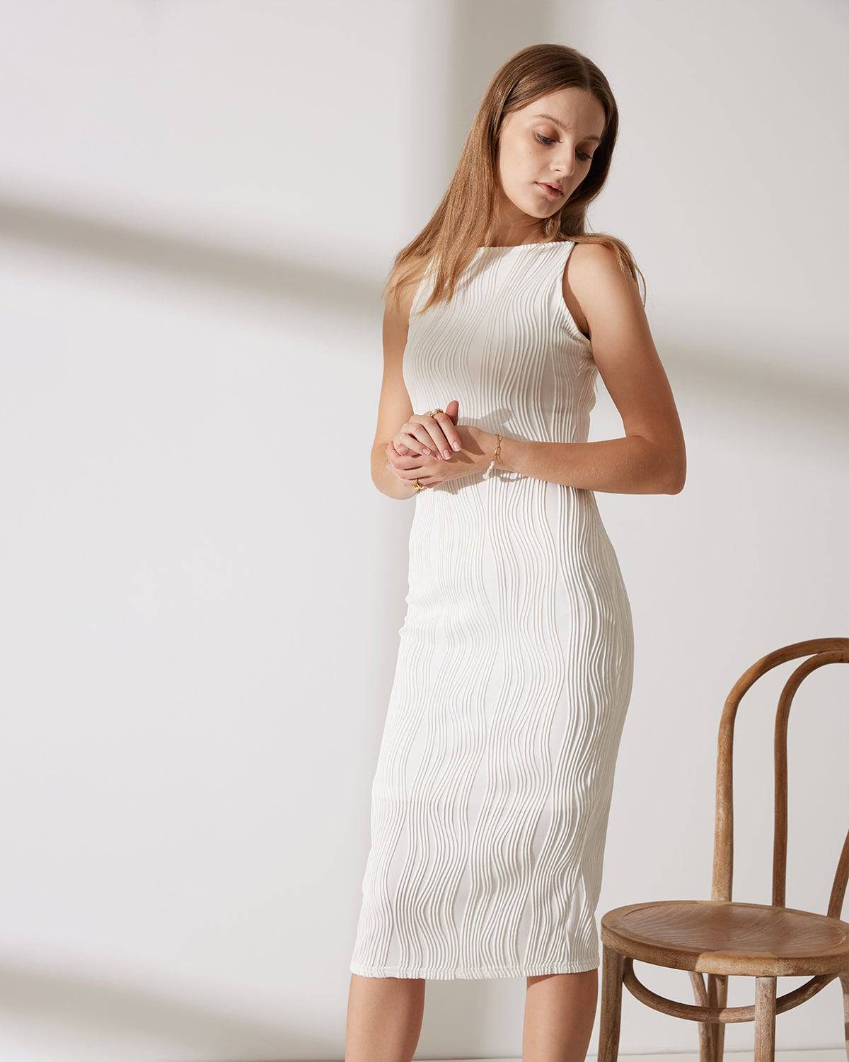 Wave-Texture Spaghetti Strap Dress