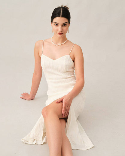 Golven-textuur parelband midi jurk